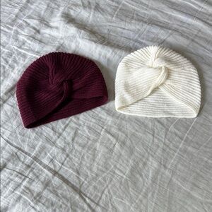 H&M Cozy Knit Toddler Turban Beanie Set - Burgundy and Cream Lightly Worn